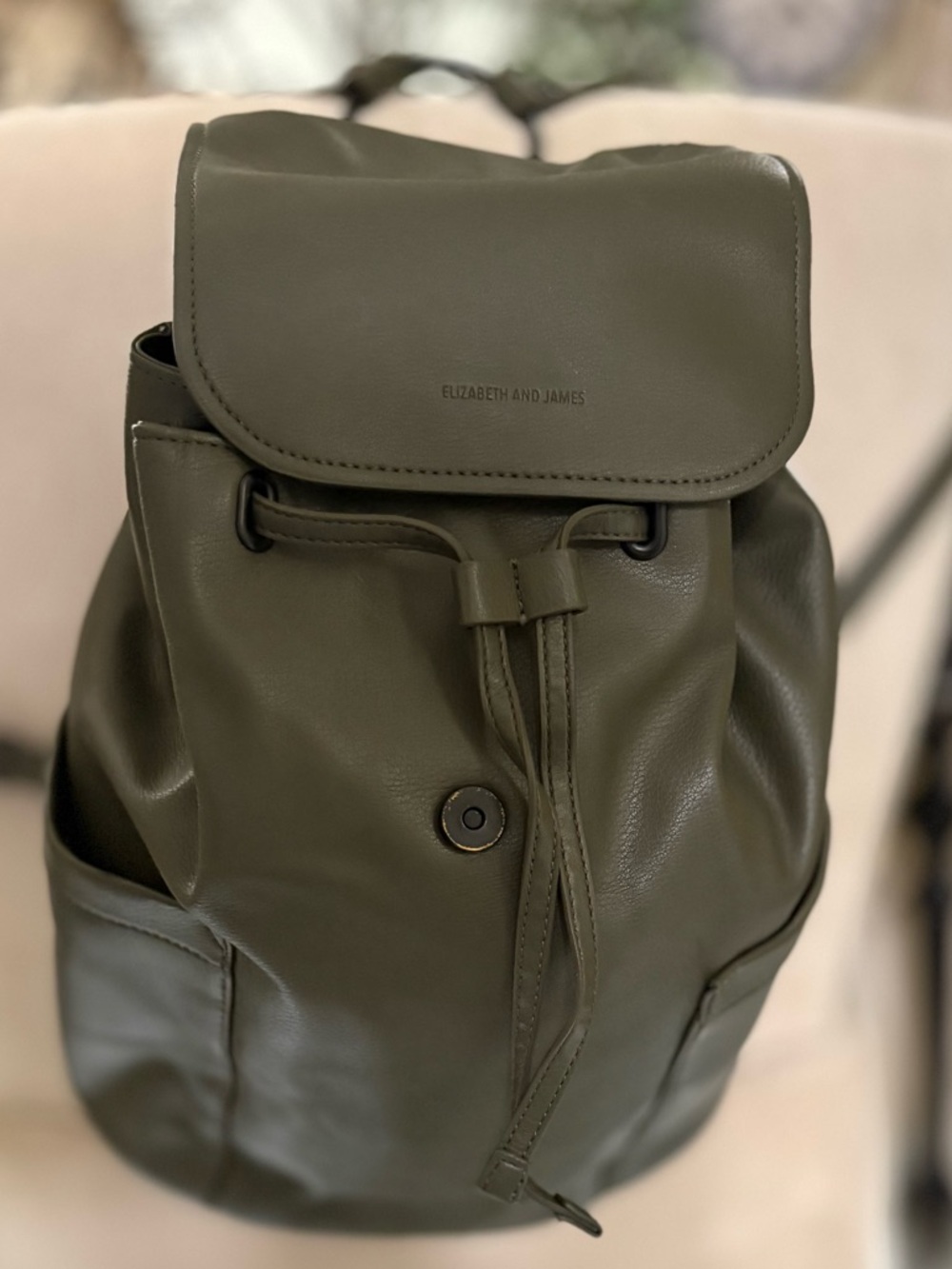 Olive Green Drawstring Backpack - Picture 2 of 9